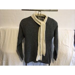 evan picone wool sweater small gray w/ off white tie
